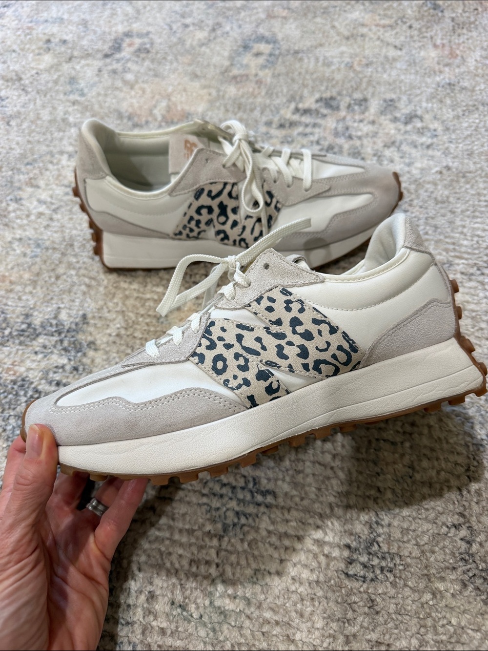 New Balance 327 Beige and Cream Leopard-Accent Women's Sneakers